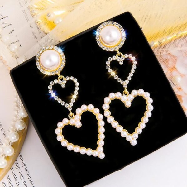 Pearl Rhinestone Drop Earrings - Image 3